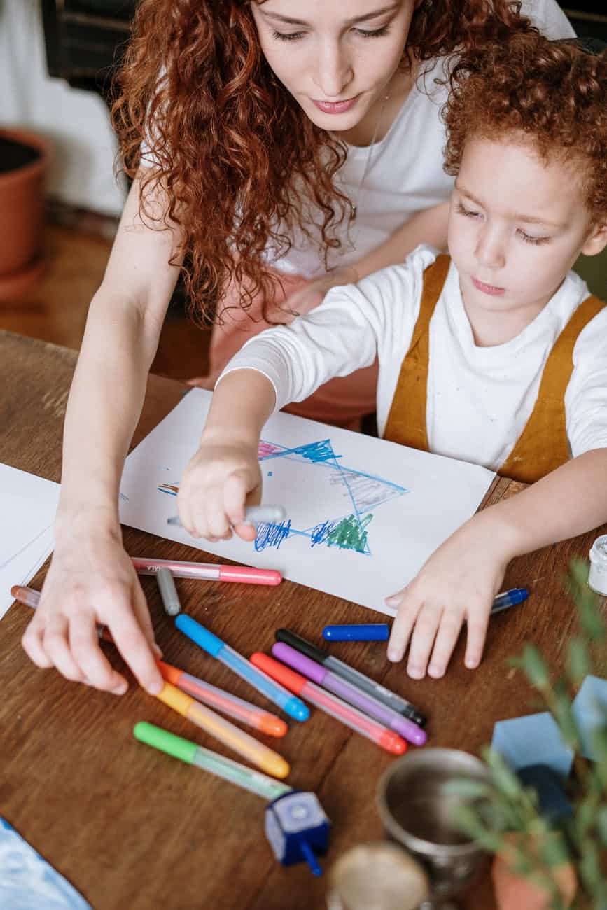 mother and son drawing