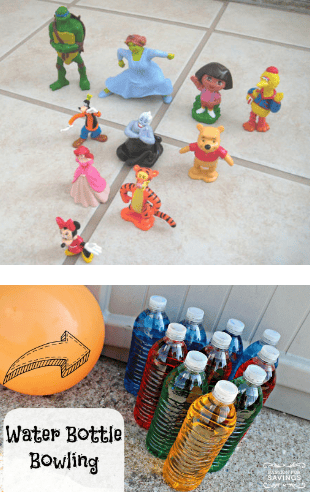 Set up objects/toys as bowling pins and knock them down with a ball