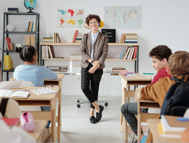 teacher in front of classroom